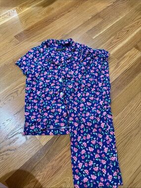 Ralph Lauren Navy Pajama Set with Pink Floral Print. Washed but not worn
